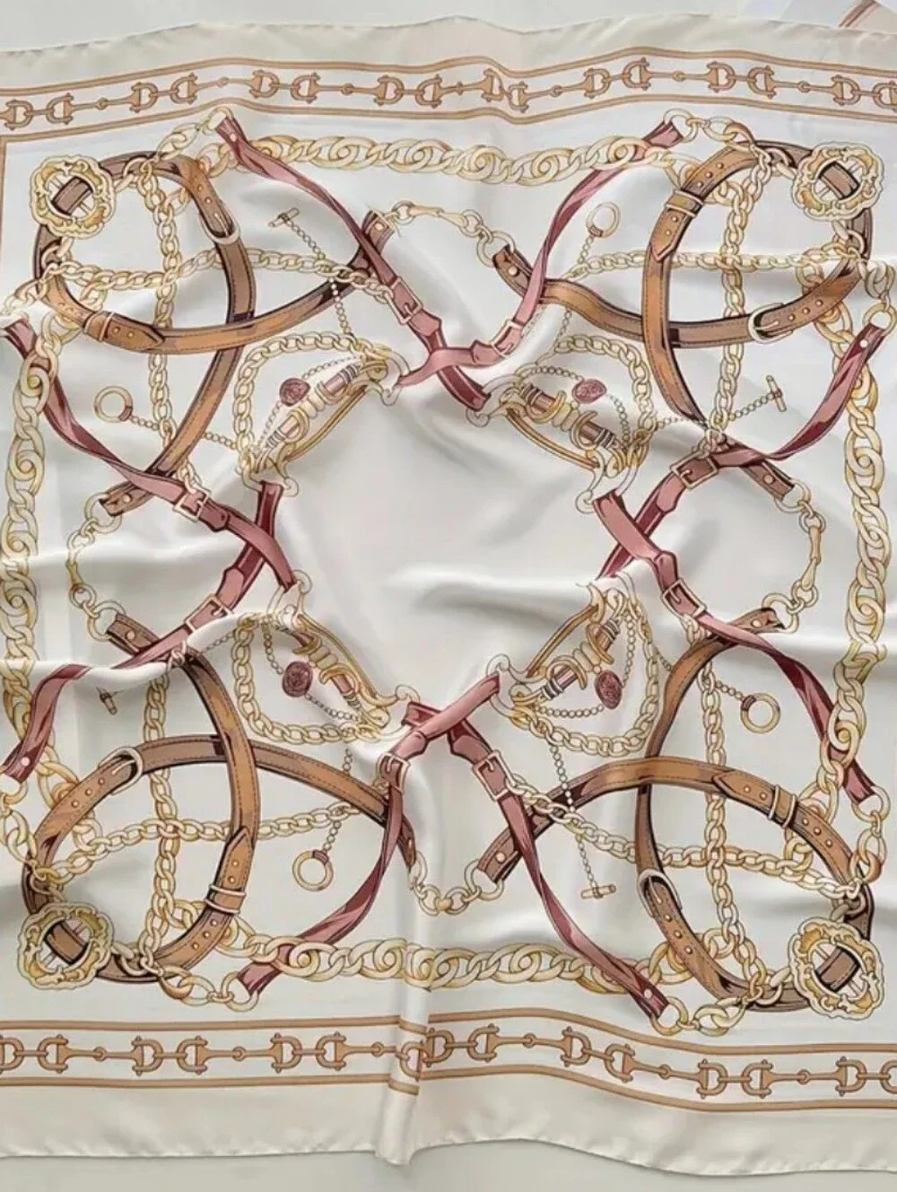 Scarf with Pink and Tan Equestrian Chain Print